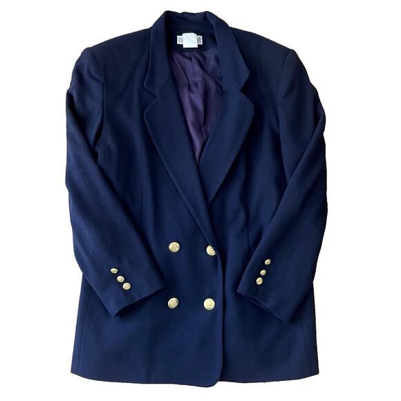 Wool Blazer‎ Navy Gold Crest Buttons 12 Double Breasted Ivy League Academia Ivy - Picture 1 of 13